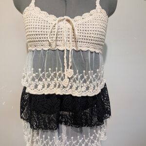 Wet Seal Cream and Black Lace Tank Top